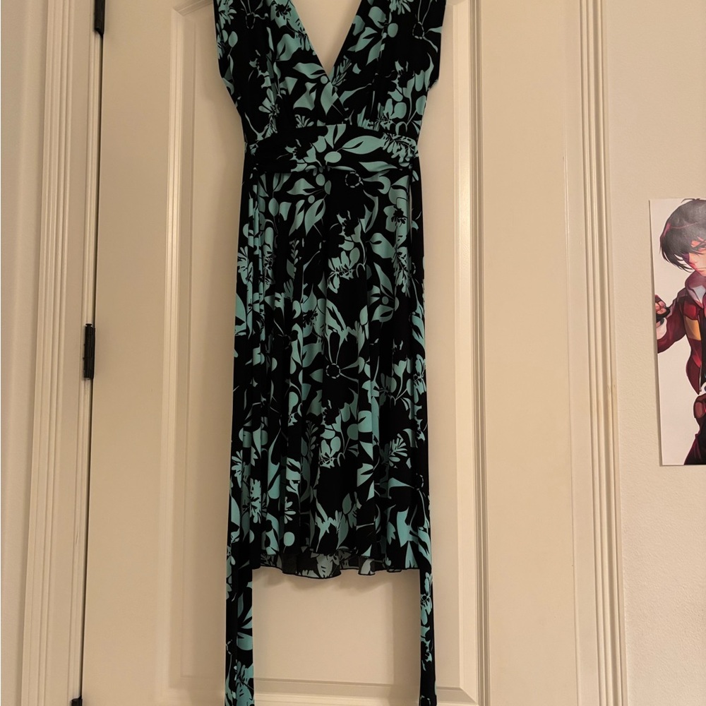 Roulette Black and Green V-Neck High Low Sundress